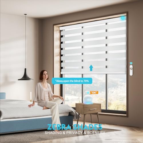 Smart Motorized Zebra Blinds with Remote Control & HomeKit Compatibility Classic White