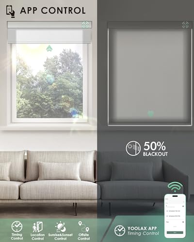 Smart Motorized Blinds for Living Room with Remote and Voice Control (50% Blackout)