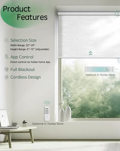Yoolax Motorized Jacquard Blinds, White, 59" W x 72" H, 50% Shading, App Control