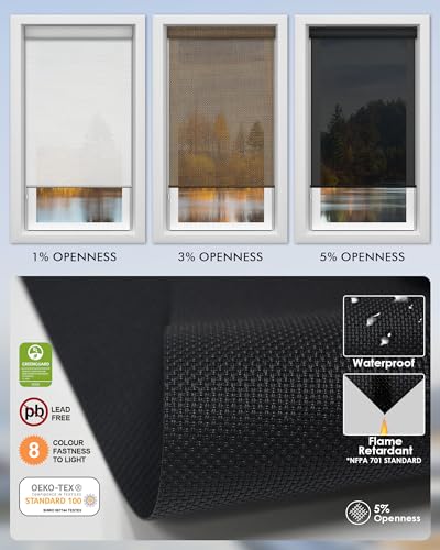 Black Motorized Solar Roller Blinds with Remote Control