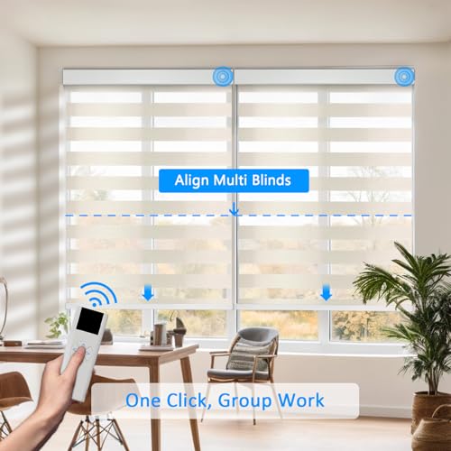 Motorized Beige Light Filtering Blinds with Remote Control Blackout Shades