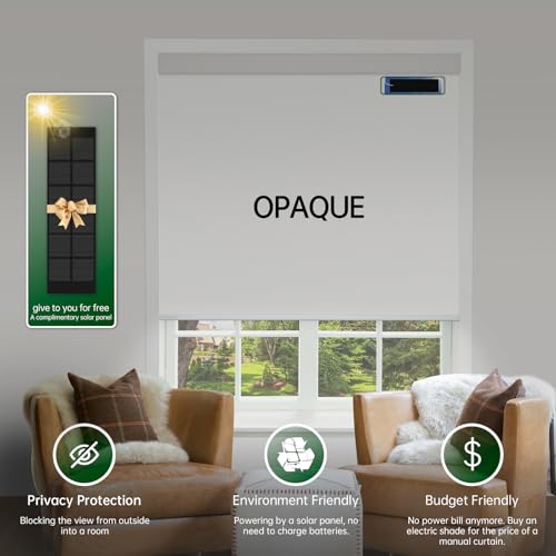 Automatic Solar Powered Smart Blinds with Remote, Blackout, White, 18" W x 72" H