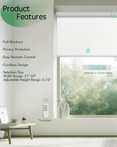 Yoolax Alpine White Motorized Blinds (28" W x 72" H) with 16-Channel Remote
