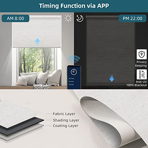Smart Motorized 100% Blackout Roller Shade - Linen White, HomeKit, Alexa, Google Assistant Compatible