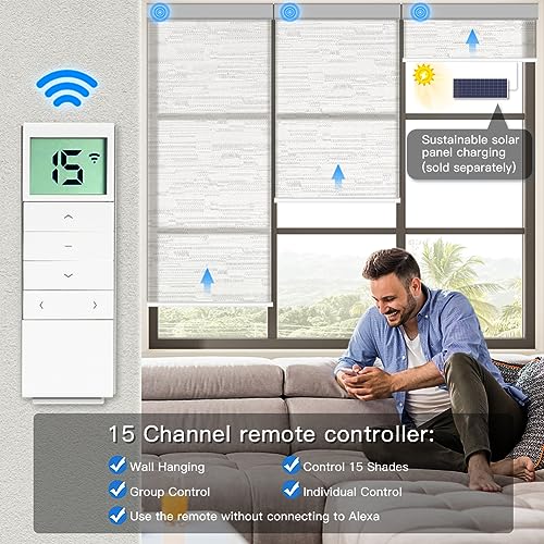 Smart Electric Roller Shades with Remote Control, Alexa & Google Compatible, Rechargeable, Custom Size White