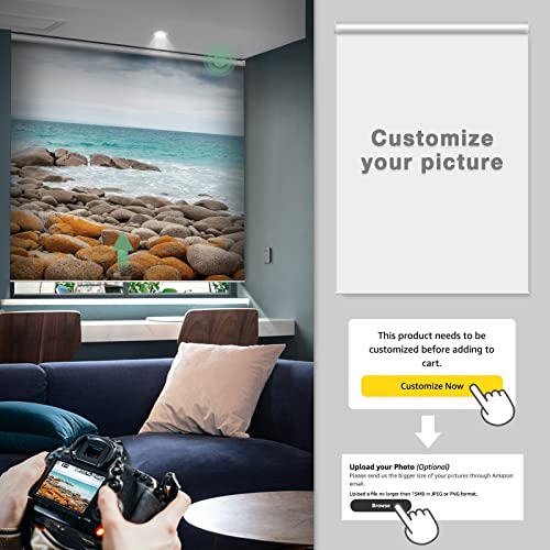 Custom Size Motorized Roller Shades with Personalized Image Print and Remote Control