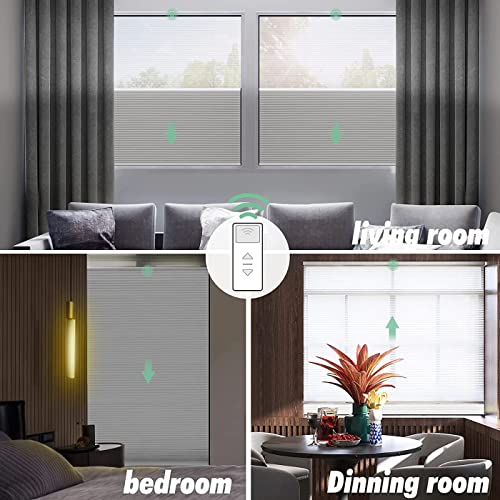 Custom Size White Motorized Cellular Shades with Remote & Alexa Compatibility Top Down Bottom Up