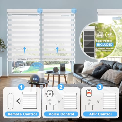 Solar Powered Smart Zebra Blinds with Remote Control, 46" W X 72" H, White